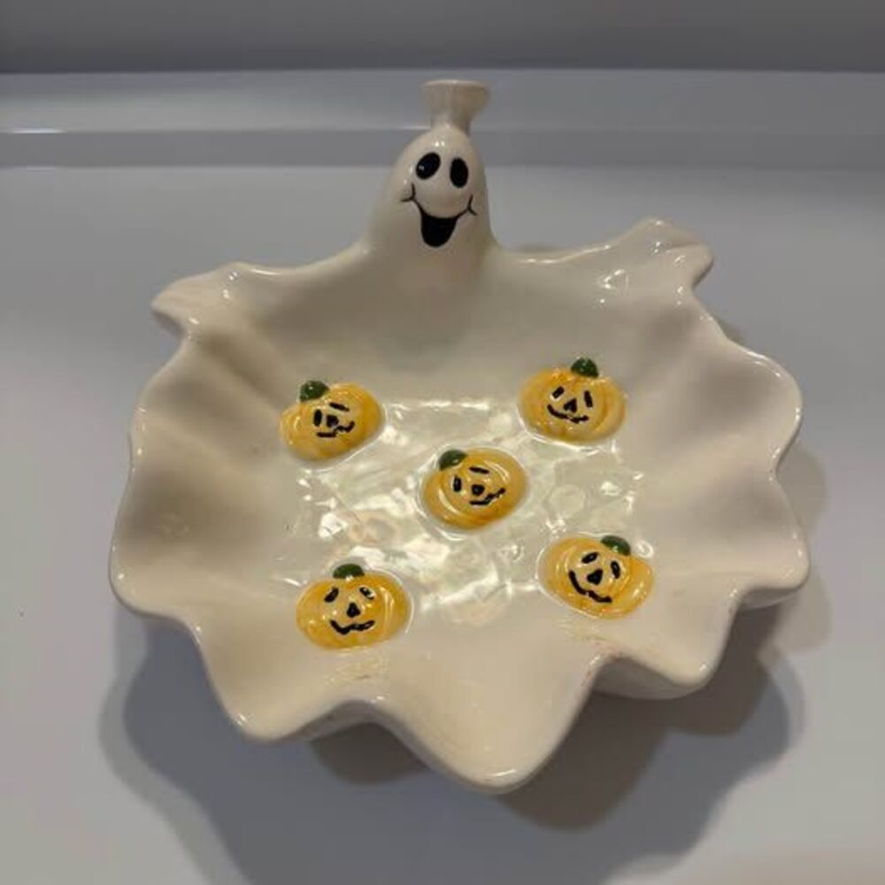 Vintage Fitz & Floyd Halloween Ghost Candy Bowl | Pumpkin Dish